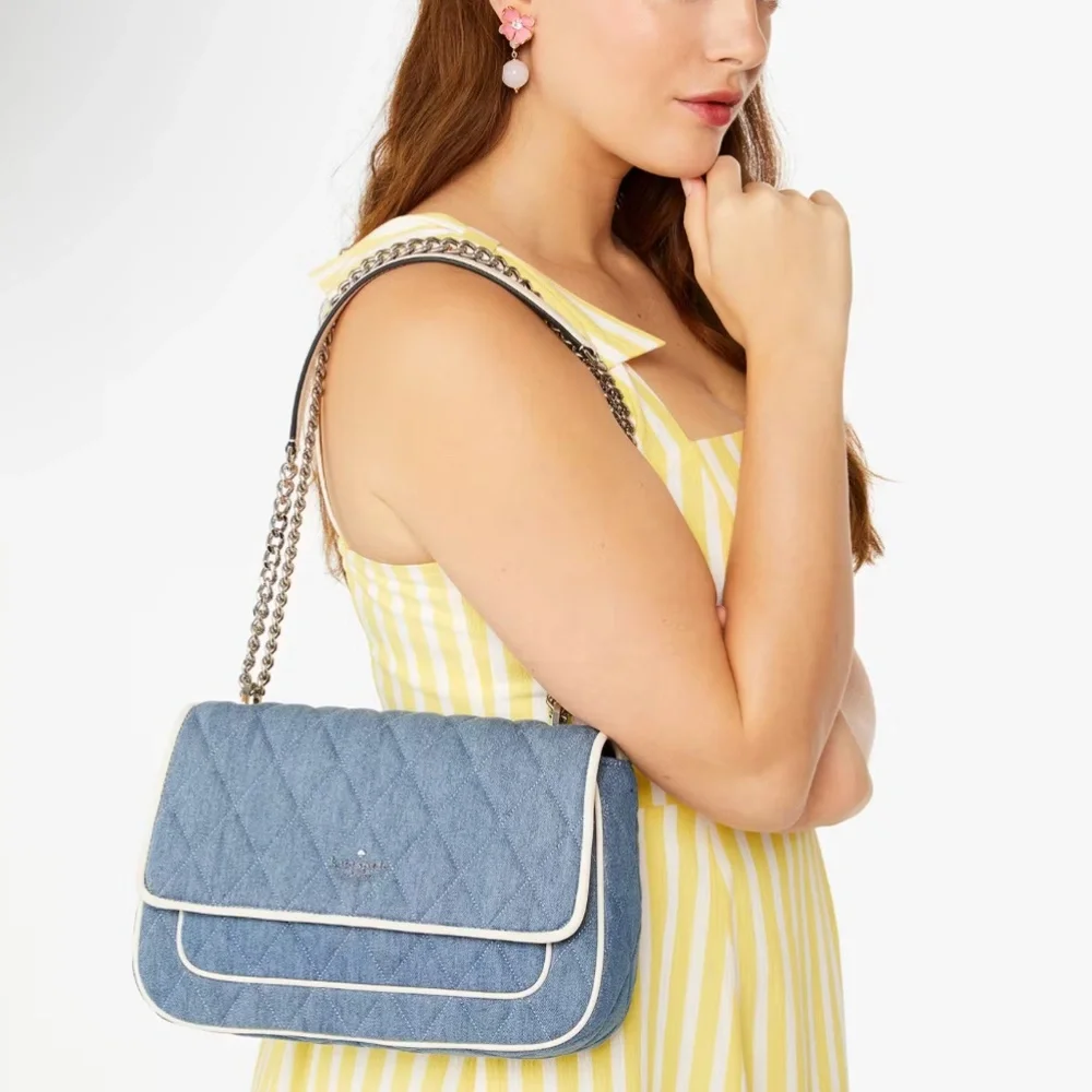 Kate Spade Carey Denim Medium Flap Shoulder Bag - Picture 2 of 12